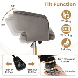 Moderni harmaa kääntyvä samettinen toimistotuoli tikatulla selkänojalla