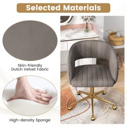 Moderni harmaa kääntyvä samettinen toimistotuoli tikatulla selkänojalla