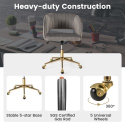 Moderni harmaa kääntyvä samettinen toimistotuoli tikatulla selkänojalla