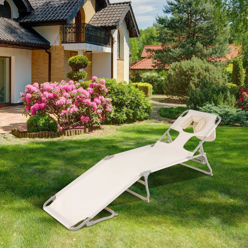 Kokoontaitettava aurinkotuoli kasvo- ja käsiaukoilla - beige Kokoontaitettava aurinkotuoli kasvo- ja käsiaukoilla - beige