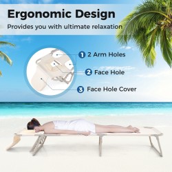 Kokoontaitettava aurinkotuoli kasvo- ja käsiaukoilla - beige Kokoontaitettava aurinkotuoli kasvo- ja käsiaukoilla - beige