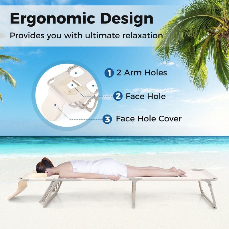 Kokoontaitettava aurinkotuoli kasvo- ja käsiaukoilla - beige Kokoontaitettava aurinkotuoli kasvo- ja käsiaukoilla - beige