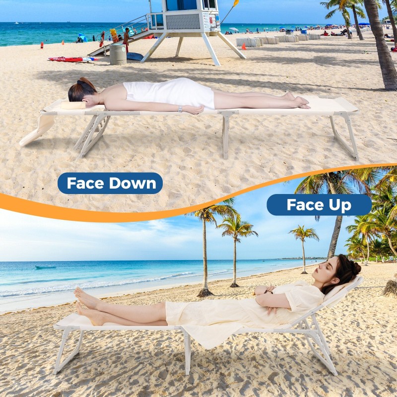 Kokoontaitettava aurinkotuoli kasvo- ja käsiaukoilla - beige Kokoontaitettava aurinkotuoli kasvo- ja käsiaukoilla - beige