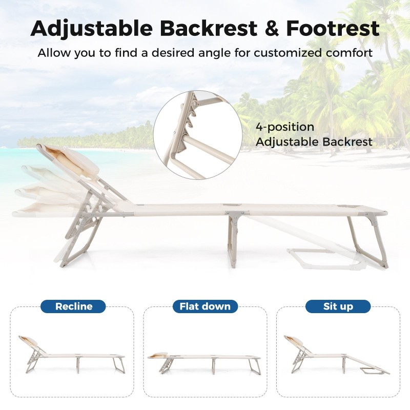 Kokoontaitettava aurinkotuoli kasvo- ja käsiaukoilla - beige Kokoontaitettava aurinkotuoli kasvo- ja käsiaukoilla - beige