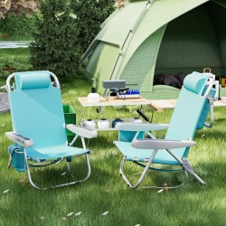 Taitettava sininen rantatuoli, 5-asentoinen selkänoja, kevyt ja kestävä