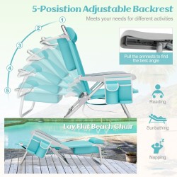 Taitettava sininen rantatuoli, 5-asentoinen selkänoja, kevyt ja kestävä