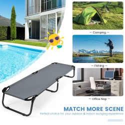 Kokoontaitettava harmaa retkisänky 150 kg kantavuus