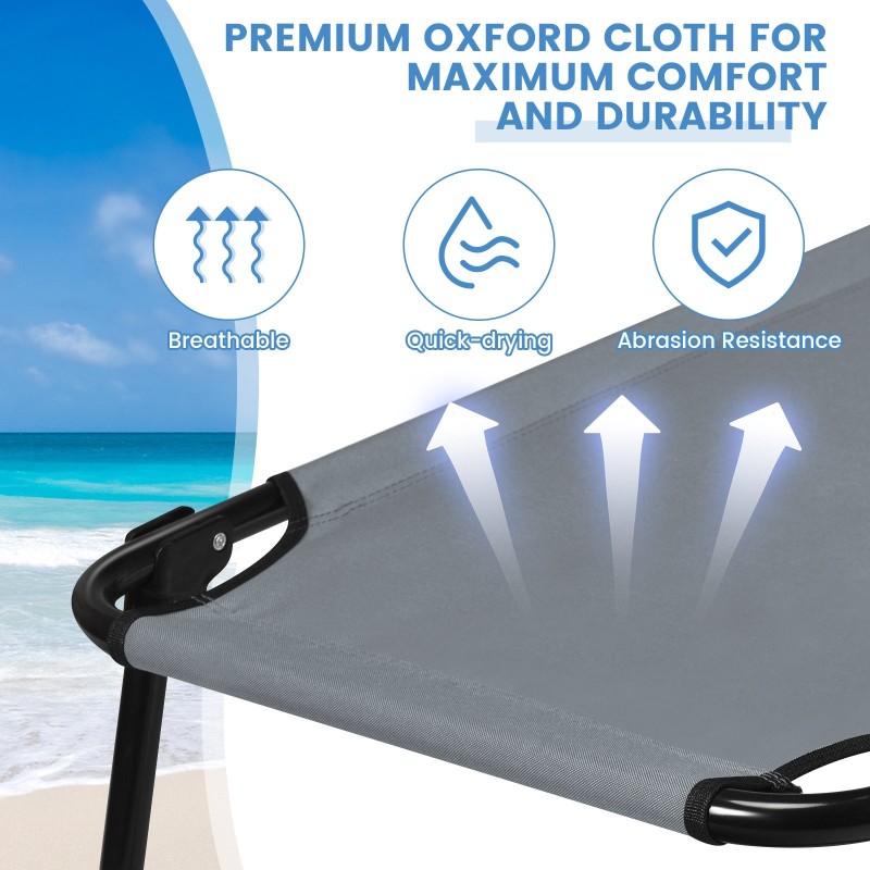 Kokoontaitettava harmaa retkisänky 150 kg kantavuus