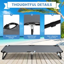 Kokoontaitettava harmaa retkisänky 150 kg kantavuus