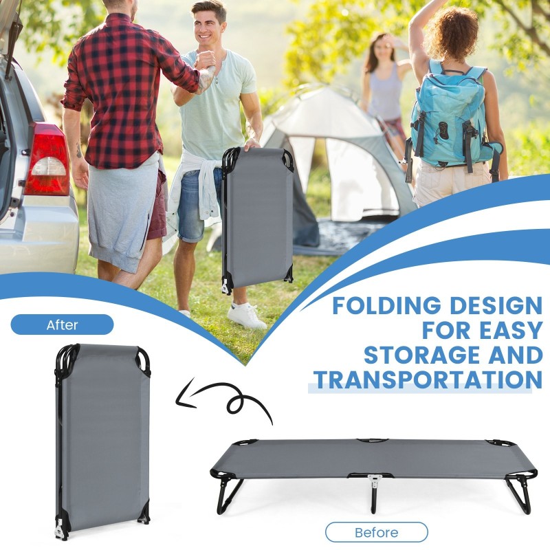 Kokoontaitettava harmaa retkisänky 150 kg kantavuus