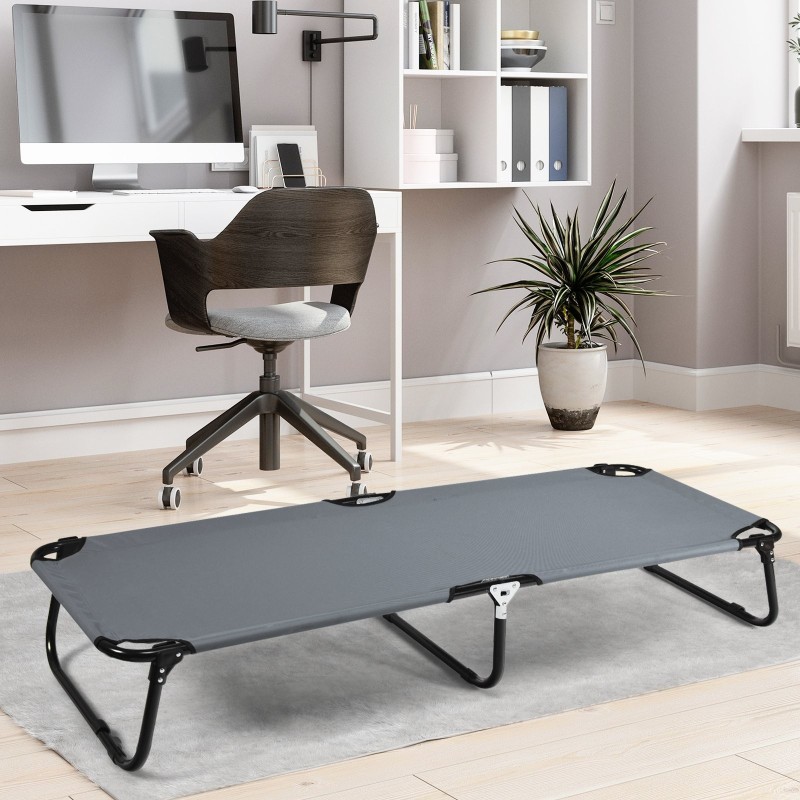 Kokoontaitettava harmaa retkisänky 150 kg kantavuus