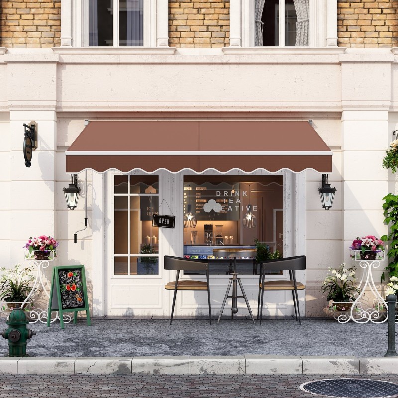 Ruskea ulosvedettävä parvekemarkiisi säädettävällä kulmalla