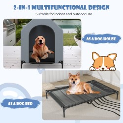 Kohotettu harmaa koiratalo, vedenpitävä ja tukeva muotoilu