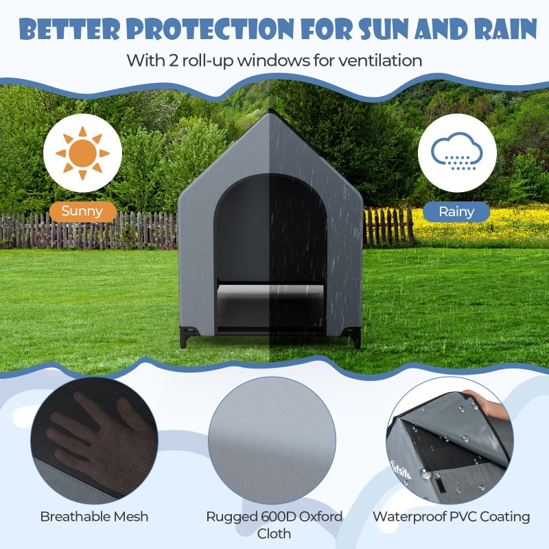 Kohotettu harmaa koiratalo, vedenpitävä ja tukeva suoja