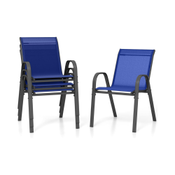 Neljän sinisen pinottavan puutarhatuolin setti ulkokäyttöön