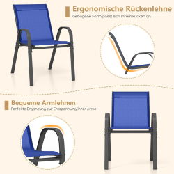 Neljän sinisen pinottavan puutarhatuolin setti ulkokäyttöön