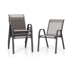 4-osainen pinottava harmaa puutarhatuolisetti metallirungolla