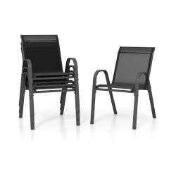 Neljän mustan pinottavan puutarhatuolin setti ulkokäyttöön