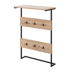 Seinään kiinnitettävä naulakko 6 koukulla ja hyllyllä - Luonnonväri