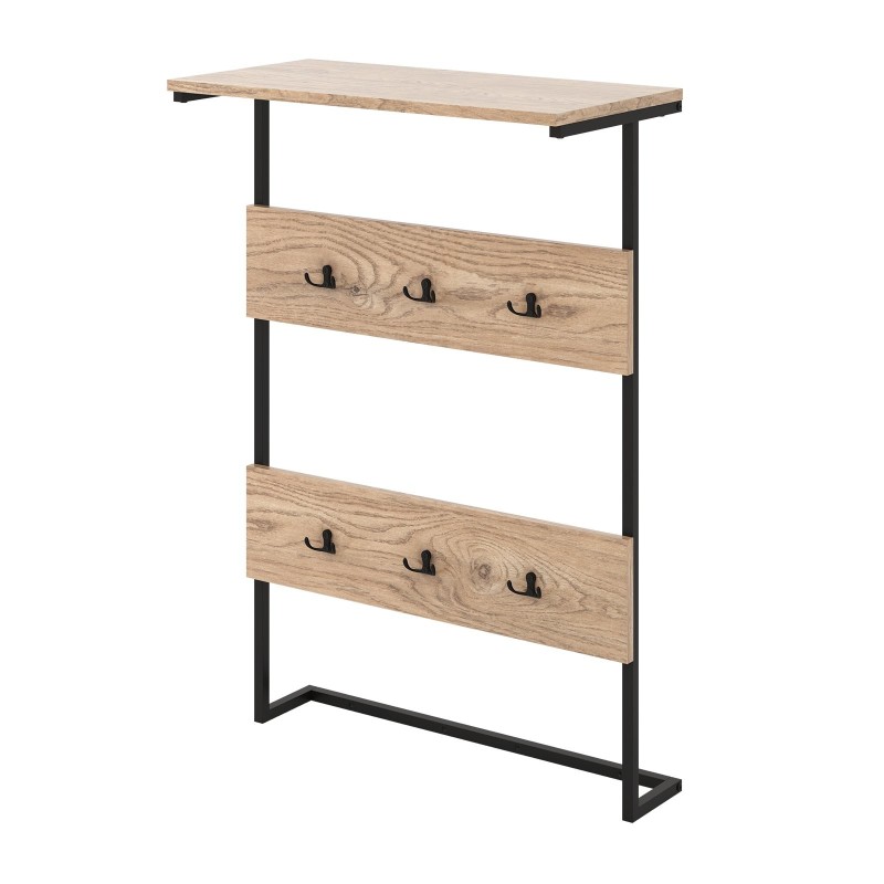 Seinään kiinnitettävä naulakko 6 koukulla ja hyllyllä - Luonnonväri