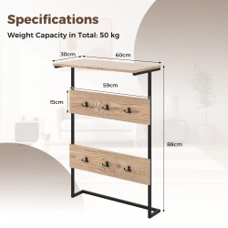 Seinään kiinnitettävä naulakko 6 koukulla ja hyllyllä - Luonnonväri