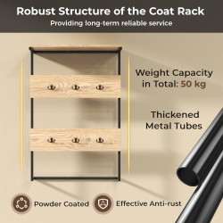 Seinään kiinnitettävä naulakko 6 koukulla ja hyllyllä - Luonnonväri