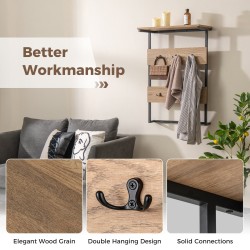 Seinään kiinnitettävä naulakko 6 koukulla ja hyllyllä - Luonnonväri