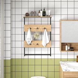 Seinään kiinnitettävä naulakko 6 koukulla ja hyllyllä - Luonnonväri