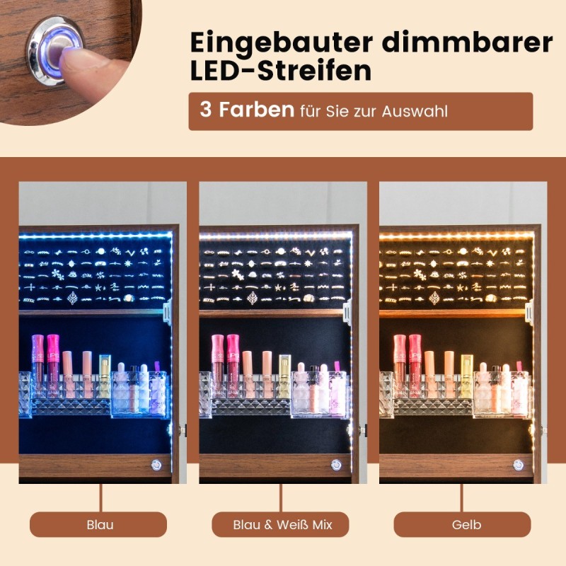 Korukaappi peilillä ja LED-valaistuksella, ruskea