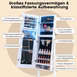 Valkoinen korukaappi peilillä ja 3-värisellä LED-valaistuksella