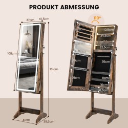 Rustiikkinen korukaappi peilillä ja LED-valaistuksella