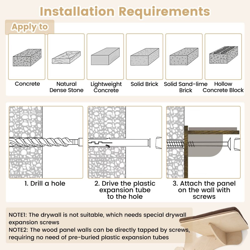 Seinään kiinnitettävä ruskea kissatorni raapimistolpilla