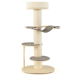 Monikerroksinen harmaa kissatorni sisalilla ja pestävillä osilla