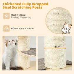 Monikerroksinen harmaa kissatorni sisalilla ja pestävillä osilla