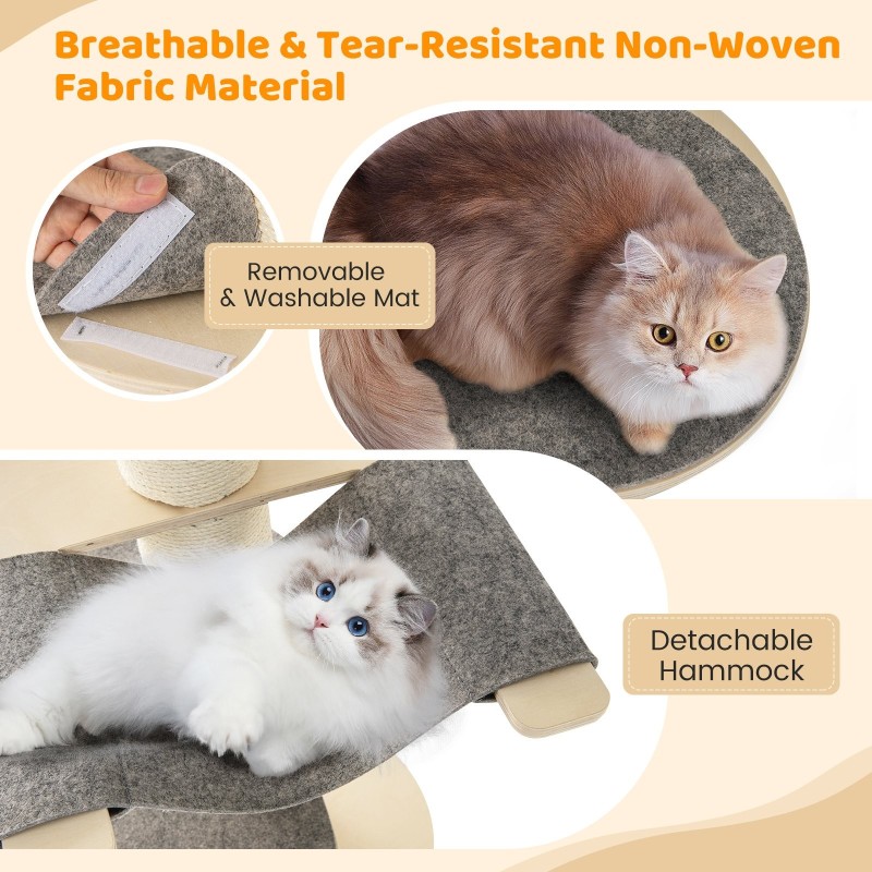 Monikerroksinen harmaa kissatorni sisalilla ja pestävillä osilla