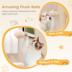 Monipuolinen beige kissapuu itsehoitotoiminnolla ja raapimispuulla