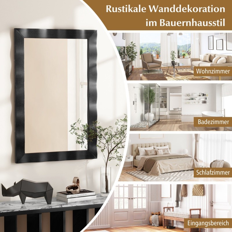 Rustiikkinen musta seinäpeili kumipuukehyksellä kylpyhuoneeseen