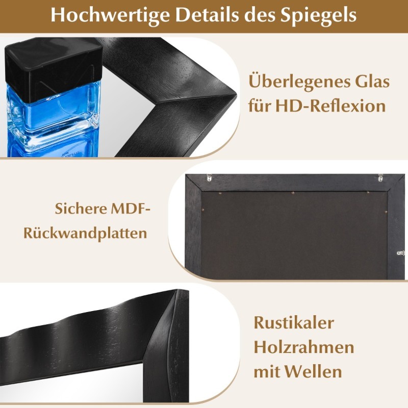 Rustiikkinen musta seinäpeili kumipuukehyksellä kylpyhuoneeseen