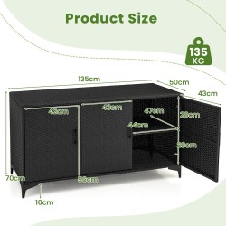 Musta rottinkinen ulkosäilytyskaappi 318L irrotettavilla hyllyillä