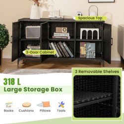 Musta rottinkinen ulkosäilytyskaappi 318L irrotettavilla hyllyillä