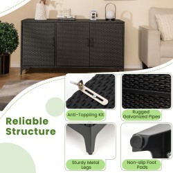 Musta rottinkinen ulkosäilytyskaappi 318L irrotettavilla hyllyillä