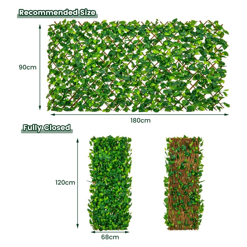 Laajennettava pajuaidan näkösuoja tekokasvilehdillä ulko- ja sisäkäyttöön