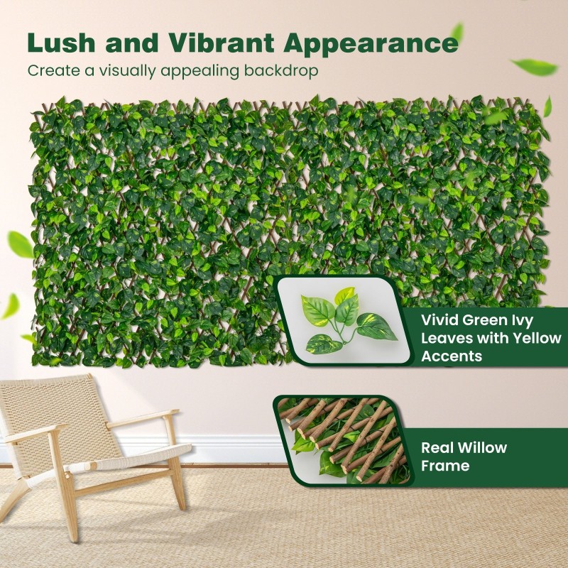 Laajennettava pajuaidan näkösuoja tekokasvilehdillä ulko- ja sisäkäyttöön