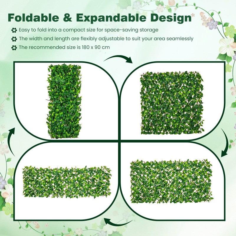 Laajennettava pajuaidan näkösuoja tekokasvilehdillä ulko- ja sisäkäyttöön