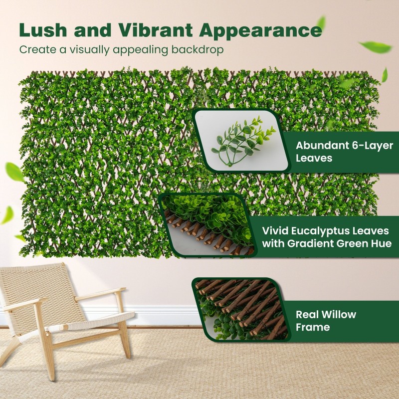 Koristeellinen pajuaidakehys parvekkeelle ja patiolle - vihreä