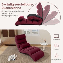 Punainen säädettävä rentoutuslepotuoli teräsrungolla ja tyynyillä Punainen säädettävä rentoutuslepotuoli teräsrungolla ja tyynyillä