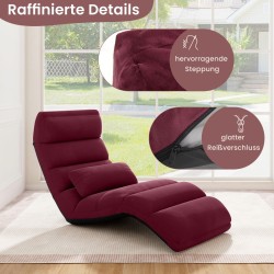 Punainen säädettävä rentoutuslepotuoli teräsrungolla ja tyynyillä Punainen säädettävä rentoutuslepotuoli teräsrungolla ja tyynyillä