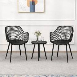 Kolmen osan musta terassisetti PP-istuimilla ja pöydällä