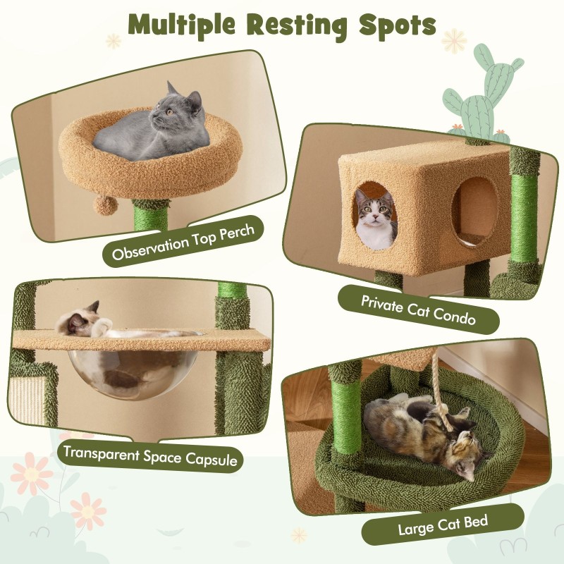 Monitasoinen kaktusmuotoinen kissapuu sisäkissoille vihreä 150 cm