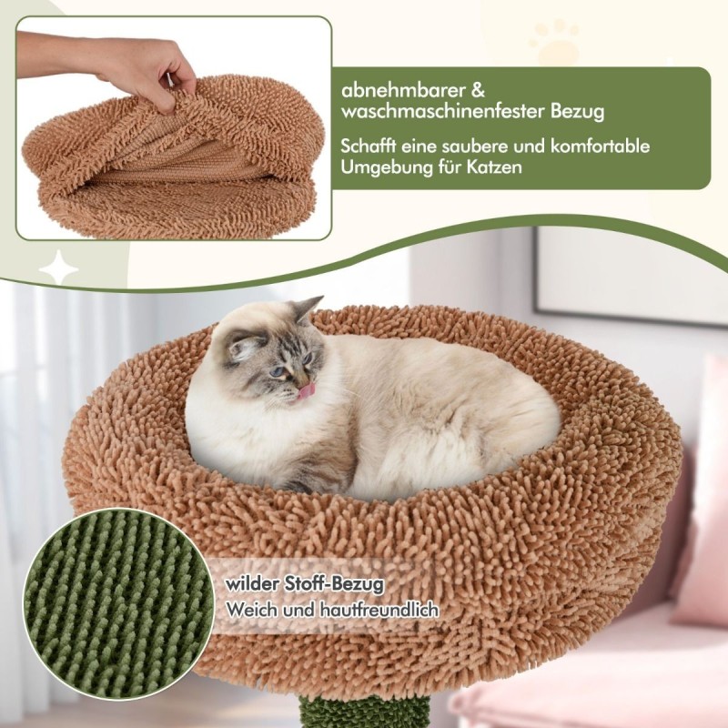 Vihreä kissapuu sisalraapimistolpilla ja tekokasveilla